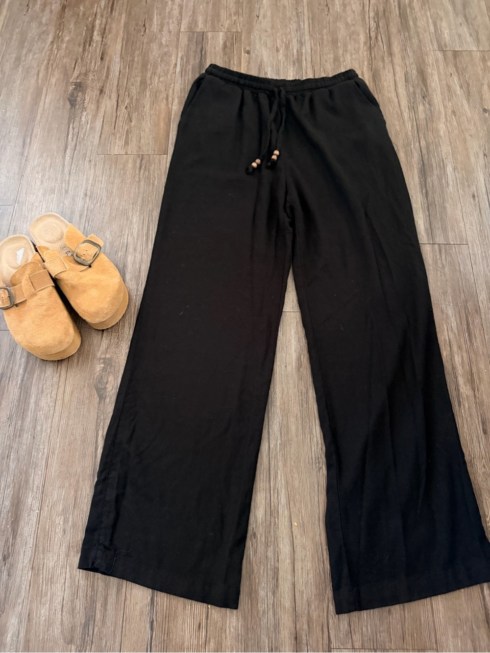 Black Wide-Leg Drawstring Pants